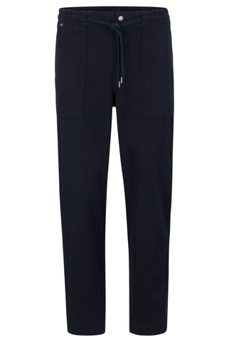 BOSS Mens Sisla-PP Regular-fit Trousers in Linen and Cotton Blue