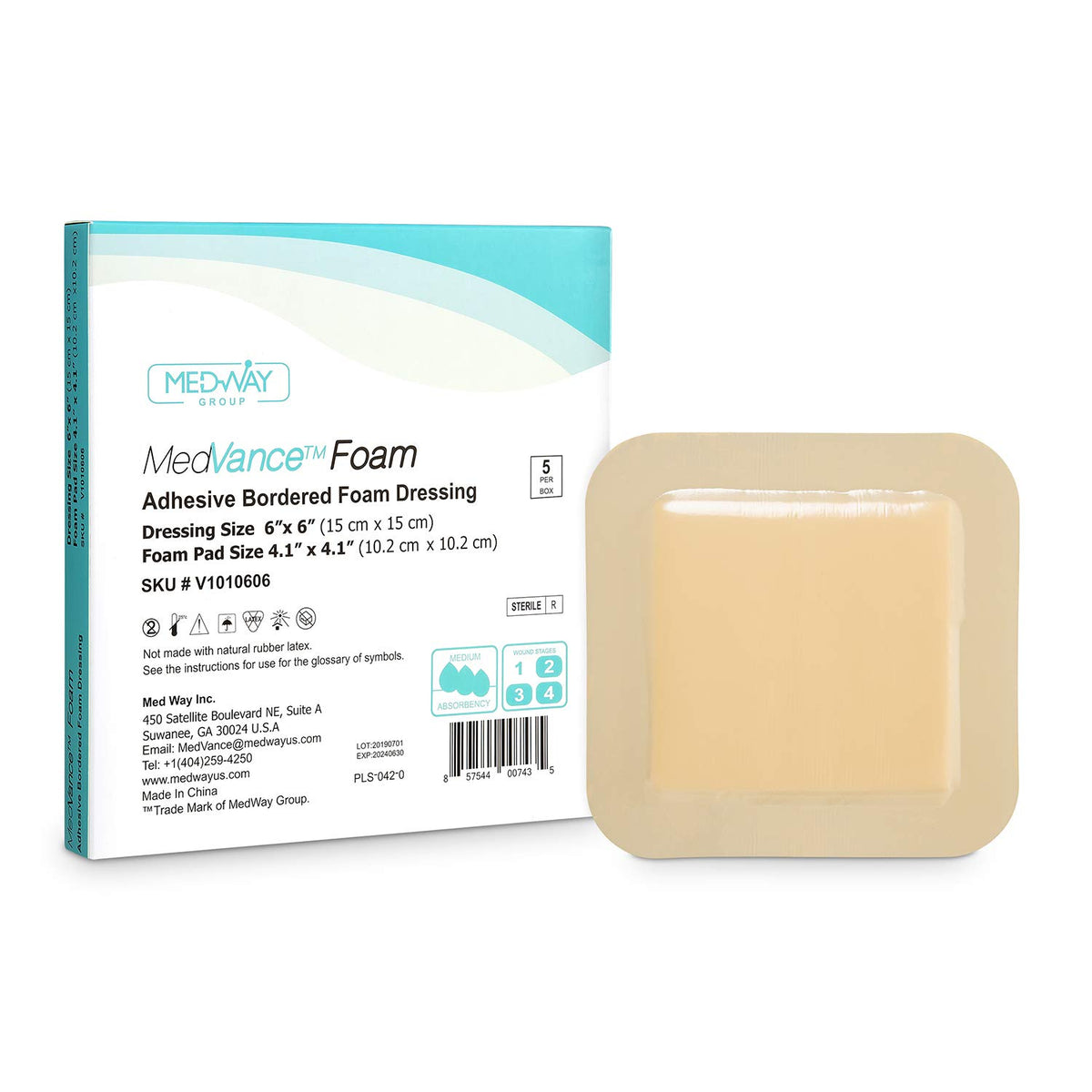 MedVance TM Foam - Bordered Adhesive Hydrophilic Foam Dressinge 15 cm x 15 cm (10 cm x 10 cm Pad) Box of 5 dressings