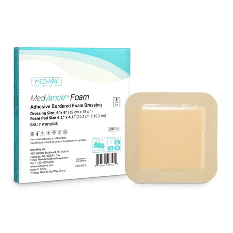 MedVance TM Foam - Bordered Adhesive Hydrophilic Foam Dressinge 15 cm x 15 cm (10 cm x 10 cm Pad) Box of 5 dressings