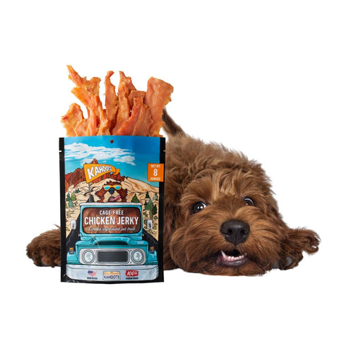 KAHOOTS Jerky for Dogs, Gluten Free Dog Treats, Grain Free, Natural, Cured Human Grade Meat, Long Lasting High Protein Dog Chews for Training, Rawhide Free & Allergen Friendly, 8 Oz Bag (Chicken)