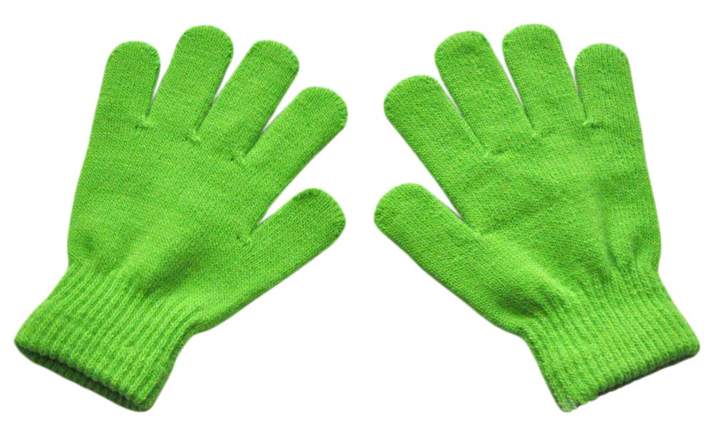 BaiX Boys and Girls Warm Winter Knitted Writing Gloves, 5-12 Years Old - Green - One size