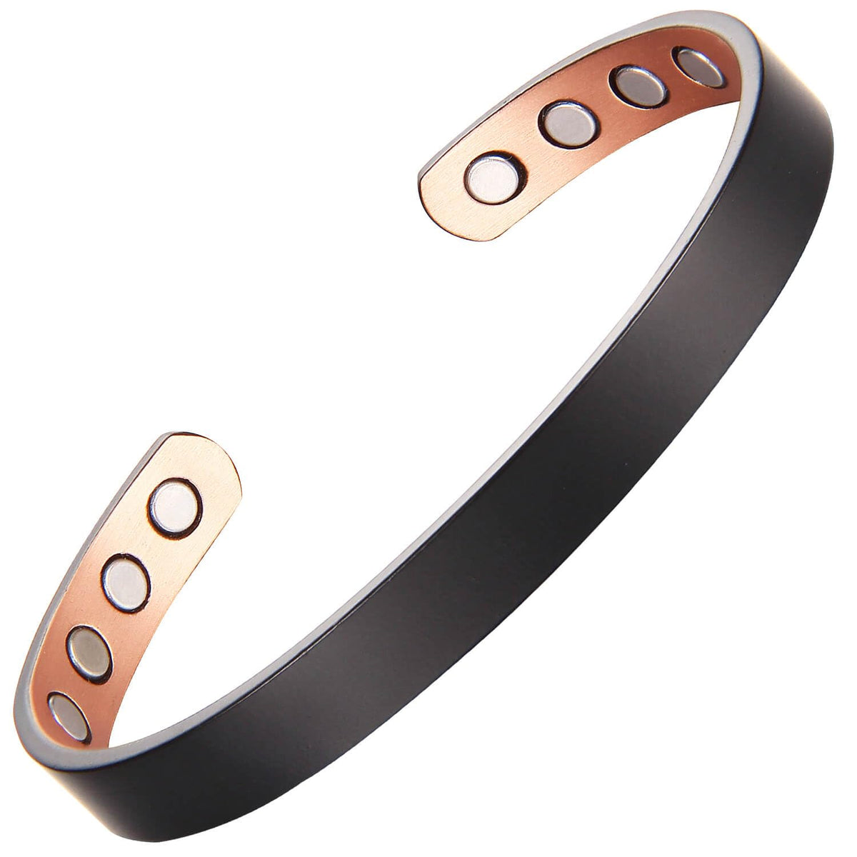 MagEnergy Copper Bracelet for Men and Women 99.9% Pure Copper Bangle Adjustable with 8 Magnets (Black-6.8inch)