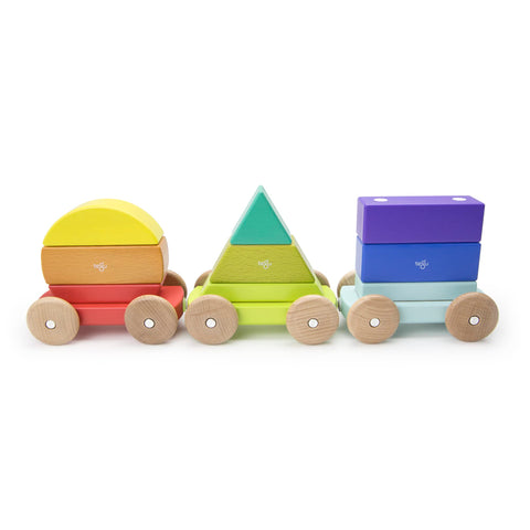 9 Piece Tegu Magnetic Shape Train Building Block Set, Rainbow
