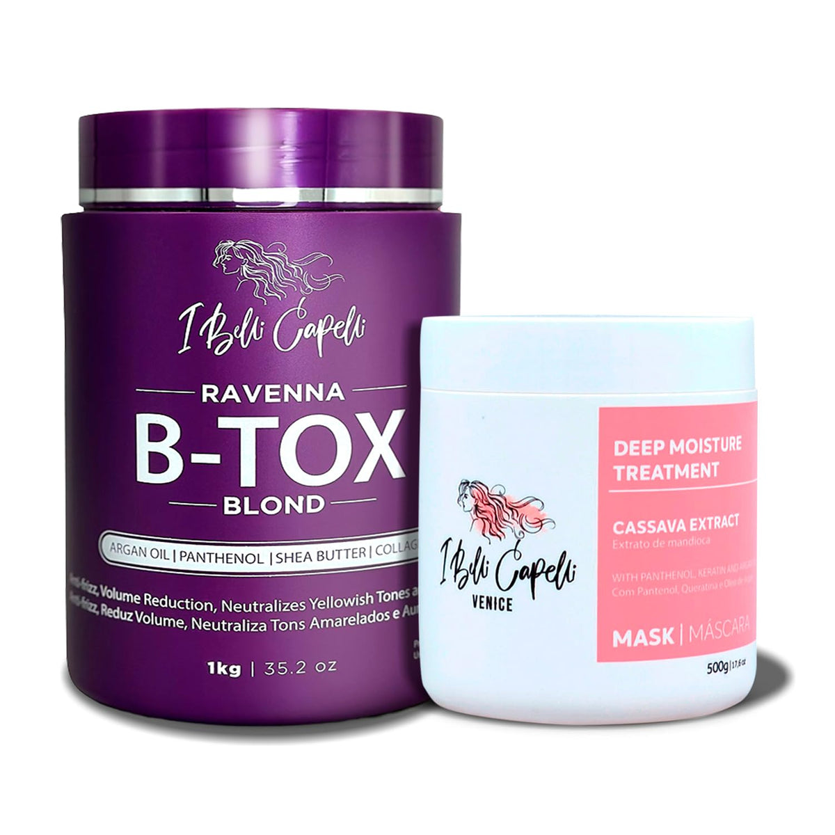 I Belli Capelli Ravenna B-tox Kit - Hair Smoothing Treatment with Argan Oil Mask 500g - Formaldehyde-Free, Anti-Frizz (1 Treatment + 1 Mask)