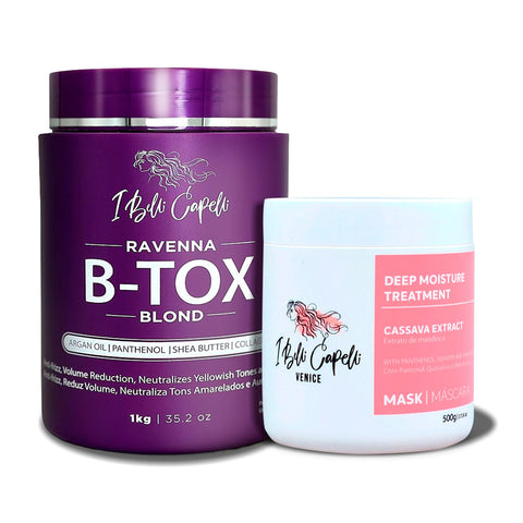 I Belli Capelli Ravenna B-tox Kit - Hair Smoothing Treatment with Argan Oil Mask 500g - Formaldehyde-Free, Anti-Frizz (1 Treatment + 1 Mask)
