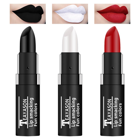 3 PCS Eye Black Stick,White Red Cream-Blendable Stick Highly Pigmented Eye Black Baseball/Football/Softball,Face Body Paint Stick Black Matte Lipstick for Goth Clown SFX Halloween Makeup