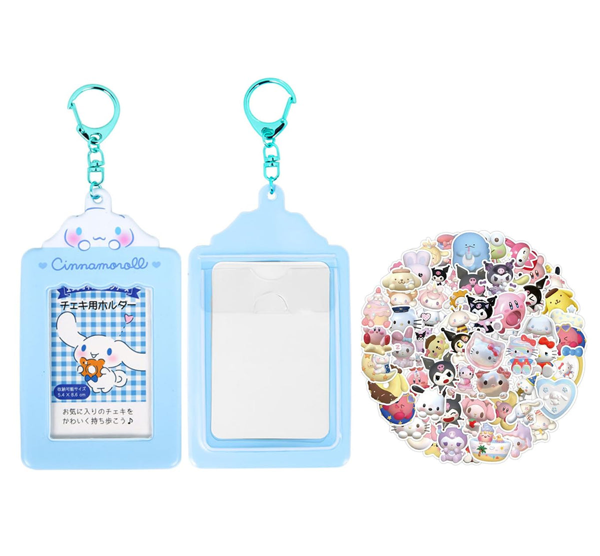 01 Kawaii Photocard Holder + 22 Cute Stickers Kawaii Kpop Photocard Holder Keychain Pendant Storage Bag Stationery Card Case (Blue)