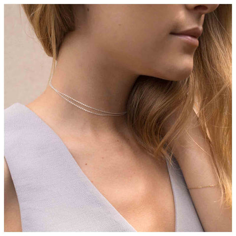 Yheakne Boho Layered Chain Choker Necklace Silver Double Strand Choker Necklace Short Skinny Necklace Chain Modern Minimalist Necklace Jewelry for Women and Girls (Silver)