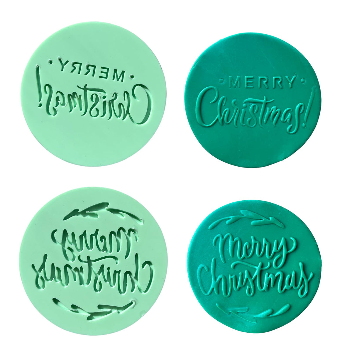 PTaizjjz 2PCS Christmas Cookie Stamp Cookie Cutters,Acrylic Round Cookies Cutters,Merry Christmas,3D Design Cookie Embosser for Christmas Baking & Decorating