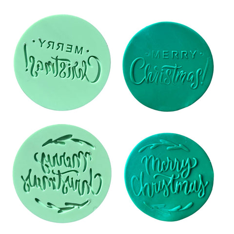 PTaizjjz 2PCS Christmas Cookie Stamp Cookie Cutters,Acrylic Round Cookies Cutters,Merry Christmas,3D Design Cookie Embosser for Christmas Baking & Decorating