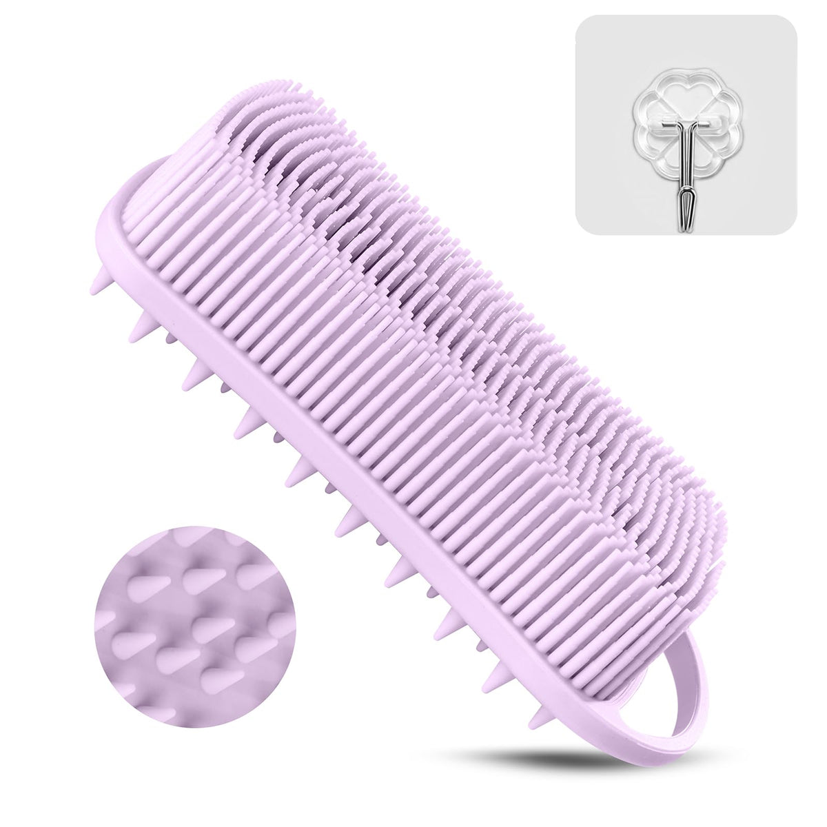 YEALIFE Silicone Body Scrubber, 2 in 1 Body Brush Hair Scalp Brush for Shower and Bath, Easy Clean, Lathers Well, Stimulating Blood Circulation More Hygienic Than Loofah, Fit Women Men.1Pc Lavender
