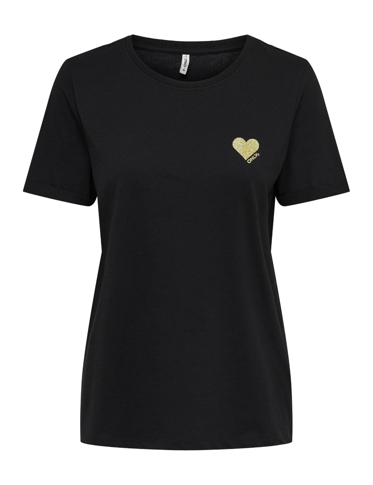 ONLY Women's Onlkita Life S/S Logo Top Noos T-Shirt, Black/Print: Gold Glitter Heart, L