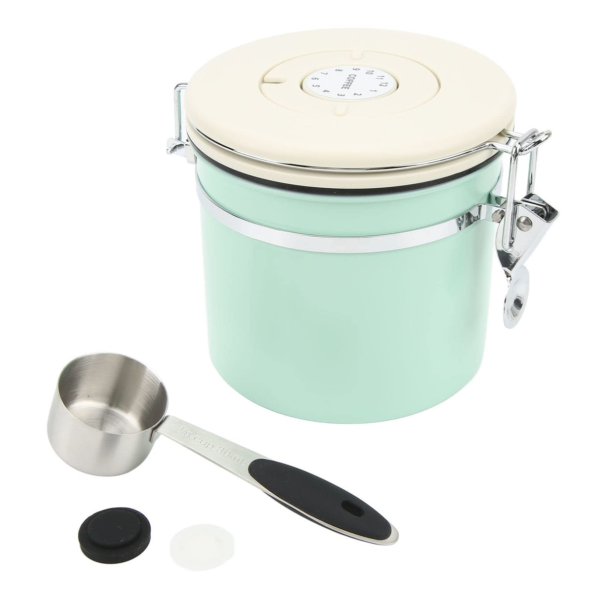 Coffee Storage Canister, Airtight Stainless Steel Kitchen Food Storage Container with Scoop and Date Wheel for Grounds Coffee, Beans, Tea, Flour, Cereal, Sugar (1.5L)