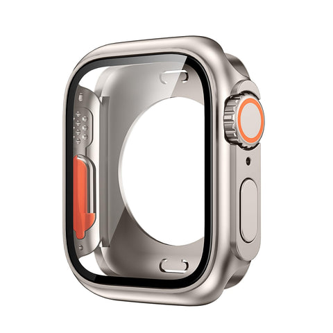 VeveXiao Compatible with Apple Watch Series 10 46mm 2024 Screen Protector Change to Ultra, PC Case Tempered Glass Film Bumper Protective Cover for iWatch 46mm Series 10,Titanium