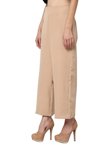 Urban Komfort Women High Waist Wide Leg Trouser Pants in Beige Color (Waist- 32)