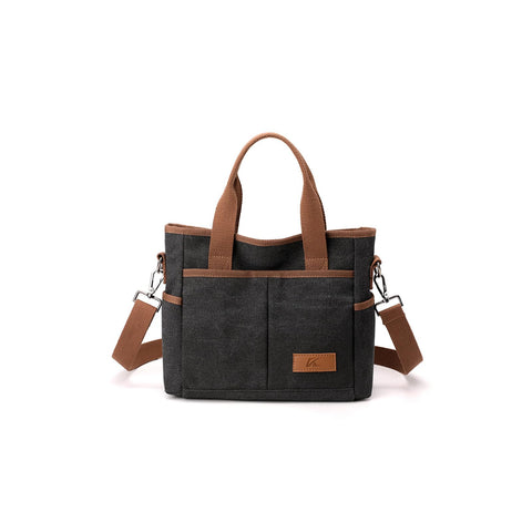 CORIOS Women Tote Handbag Canvas Shoulder Bag Casual Crossbody Bag Ladies Top Handle Bag Multi-Pockets Satchel Bag Fashion Messenger Bag for Shopping Travel Office Work Daily Use Black