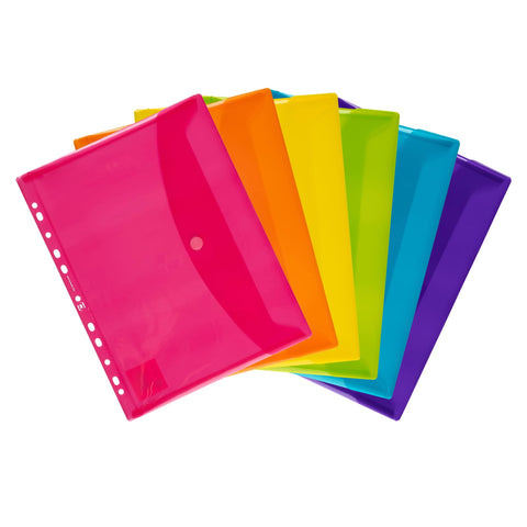 Oxford A4 Ring Binder Punched Pockets, Assorted Colours, Plastic Wallets, Pack of 6