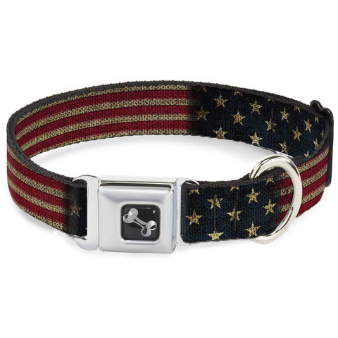 Buckle-Down Dog Collar Seatbelt Buckle Vintage US Flag Stretch 18 to 32 Inches 1.5 Inch Wide, Multicolor (DC-W32210-WL)