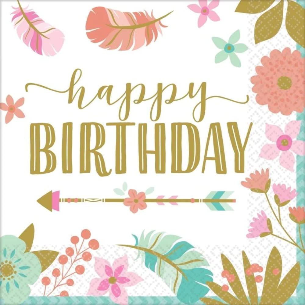 Boho Birthday Girl Beverage Napkins - 5" x 5" | Pack of 16