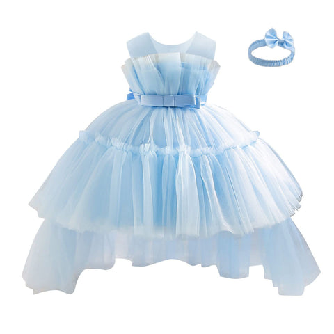 Miipat Baby Flower Girl Dress Wedding Party Birthday Tulle Princess Dresses with Bowknot Headwear Blue 70 6-12 Months