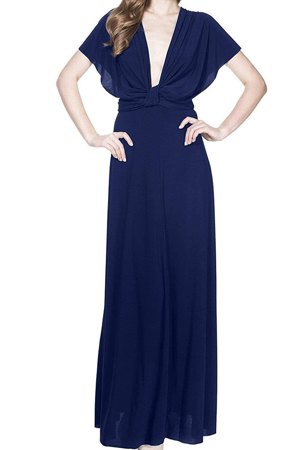 OBEEII Women's Infinity Convertible Multi Way Evening Dress Transformer/Wrap Cocktail Homecoming Hi-Lo Maxi Gown Navy BlueM