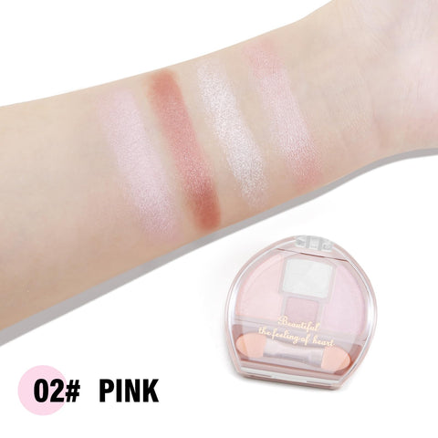 Boobeen 4-Color Makeup Palette, Highly Pigmented Glitter Eyeshadow Contour Palette with Smudger, Multi-purpose Face Makeup Palette for Eye/Face/Highlighter, Creates Shimmer Finishes, Long-lasting