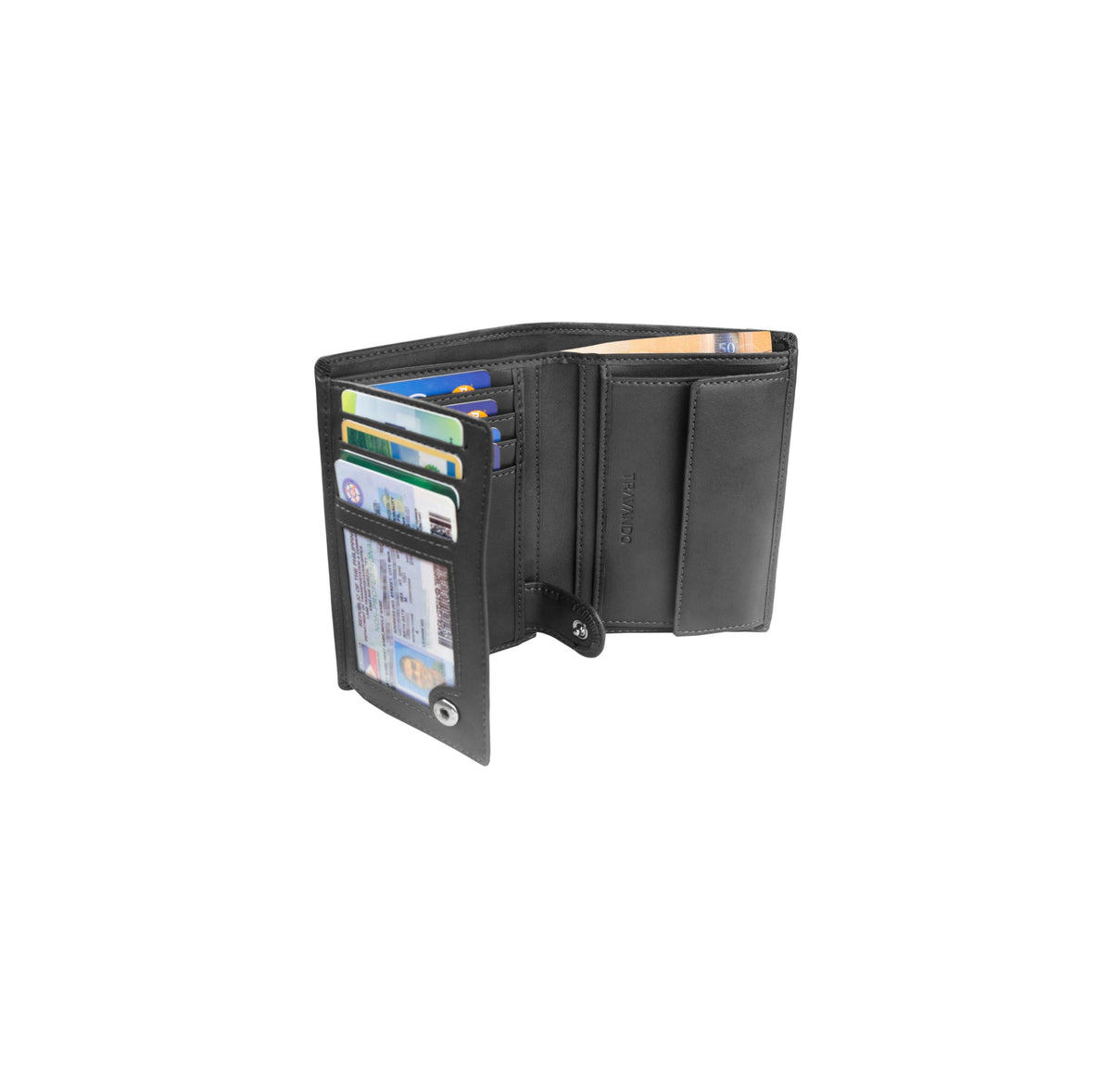 TRAVANDO Mens Wallet Slim with Coin Pocket Dublin - RFID Blocking - Durable Bifold - Card Holder with ID Window (Black)