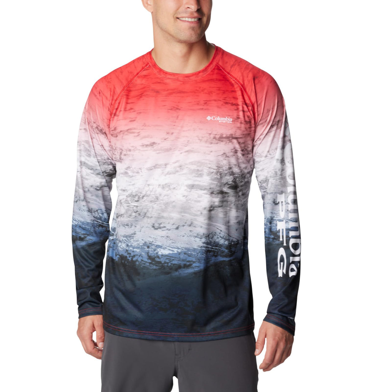 Columbia Men's Super Terminal Tackle Long Sleeve Shirt, Red Spark Deepsea Fade, Small