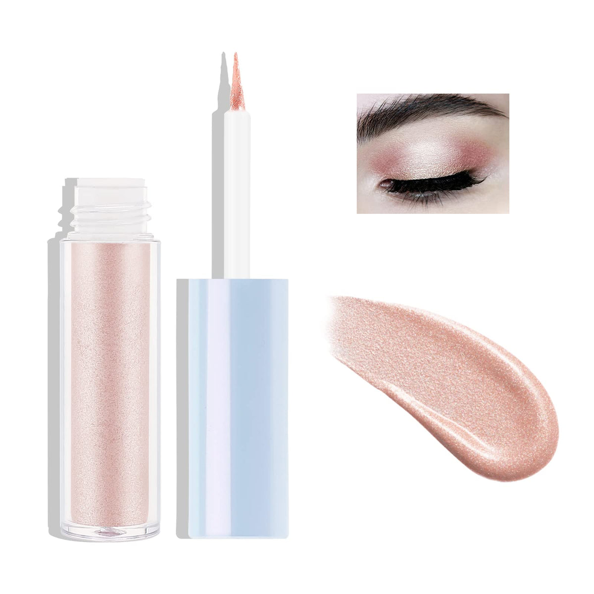 Boobeen Liquid Eyeshadow Shimmer White Metallic Creamy Eye Shadow Brightener, Pigmented & Long-lasting Eye Makeup