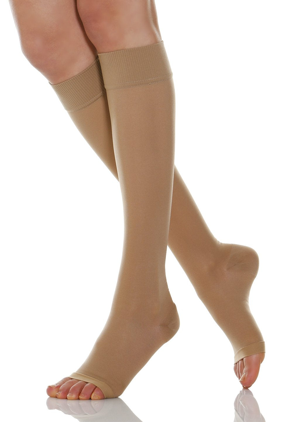 Relaxsan Basic 950A (1 Pair - Skin, Sz.2) - 280 denier open-toe firm support knee high socks 22-27 mmHg