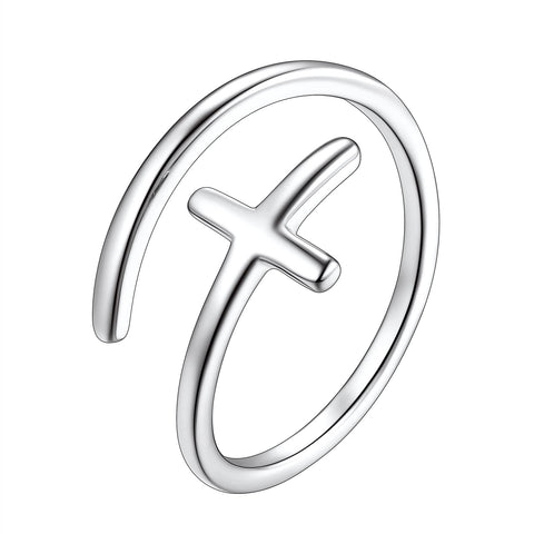 Suplight Cross Rings for Women 925 Sterling Silver Simple Sideways Cross Ring