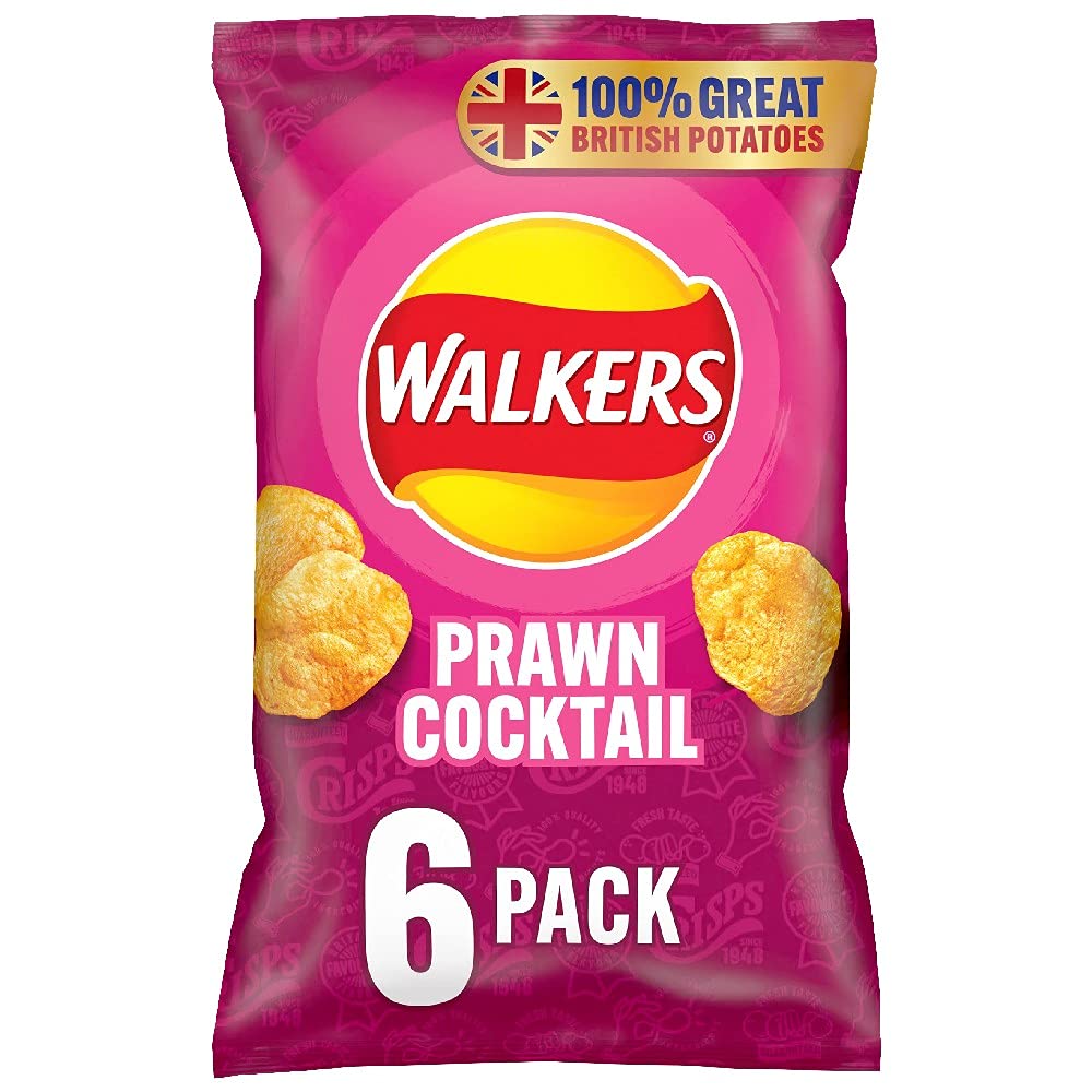 Walkers Prawn Cocktail Vegetarian Multipack Crisps, Perfect for Lunch & Snacking 6x25g