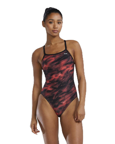 TYR Women's Durafast Elite Diamondfit Swimsuit, Red/Soren, 32