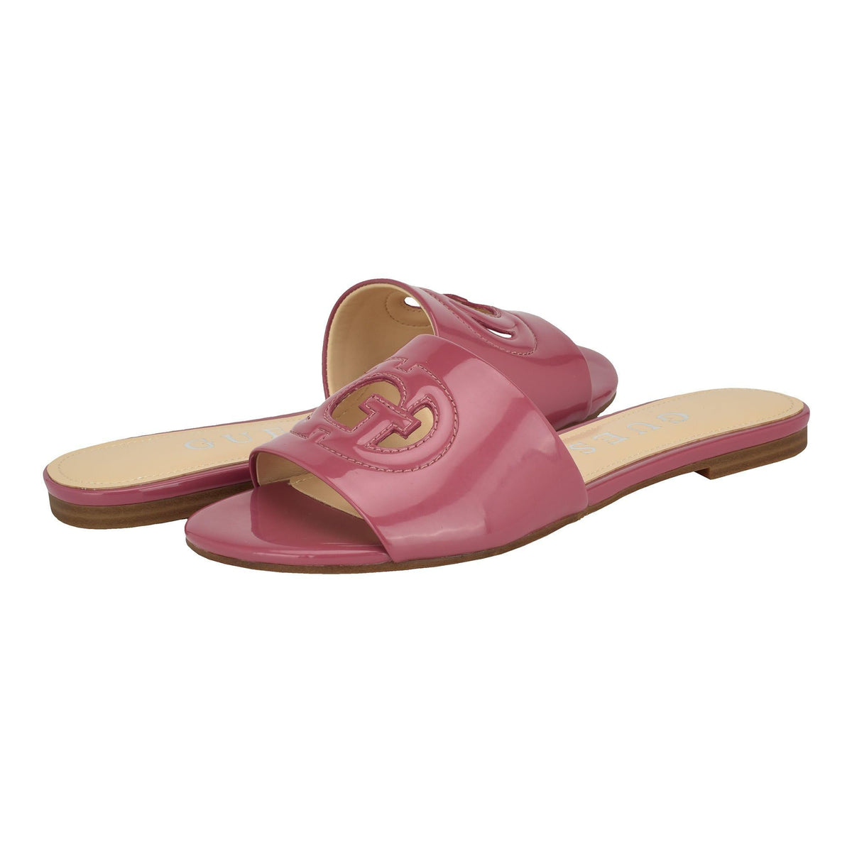 Guess Women's TASHIA Flat Sandal, Light Pink Patent 682, 7.5
