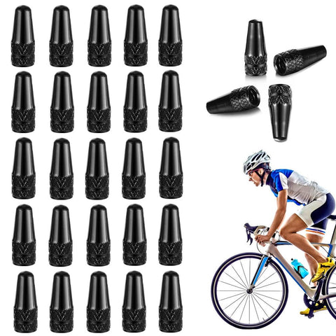 Morices 25 Pcs Bicycle Presta Valve Caps, Black Anodized Aluminum Alloy Presta Cycling Valve Caps, Lightweight French Style Tyre Caps Dust Covers Bike Tire Valve Stem Caps for MTB Road Bicycle