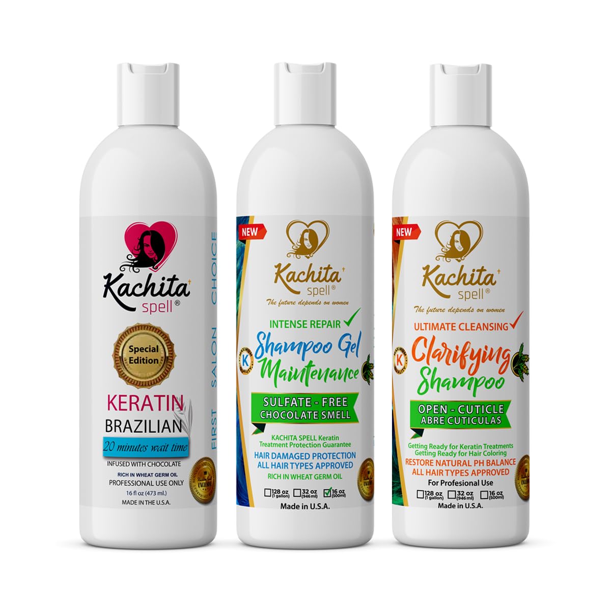 Full KIT New Brazilian Keratin Hair Blowout Treatment Kachita Spell Professional Results Straighten and Smooth Hair
