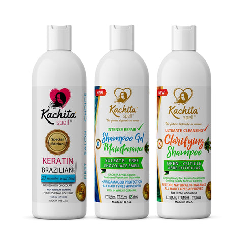 Full KIT New Brazilian Keratin Hair Blowout Treatment Kachita Spell Professional Results Straighten and Smooth Hair