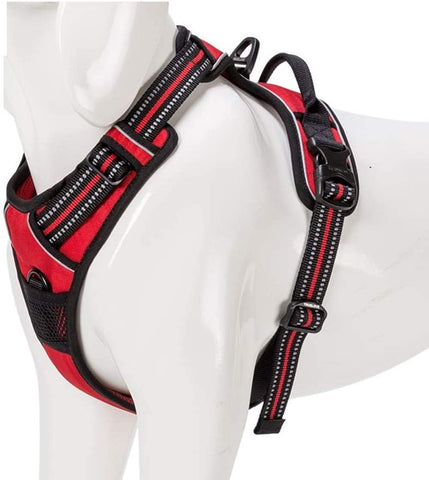 Kismaple Adjustable Soft Padded Pet Dog Harness with 3M Fluorescent Stripes for Large/Medium/Big Dog Training / Walking Dogs Assistance Chest Vest Harness, Chest Harness (S (43-56cm), Red)