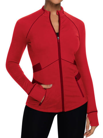 GYM RAINBOW Womens Workout Jacket Lightweight Full Zip Slim Fit Mesh Panels Yoga Running Jacket with ThumbHoles & Pockets(#1 Red,Medium