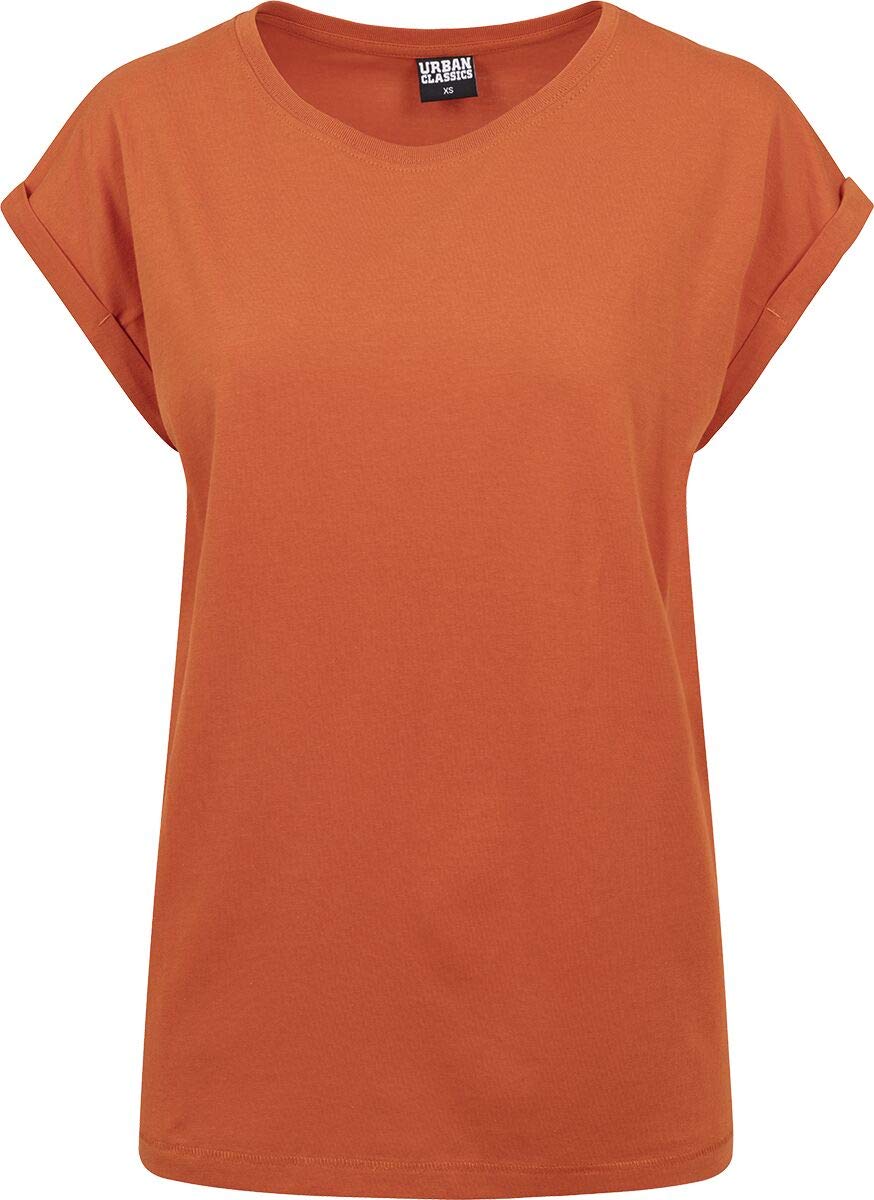 Urban Classics Women's Ladies Extended Shoulder Tee Basic Capsleeves, Shortsleeve T-Shirt Top with Crew Neck, Rust Orange, XS