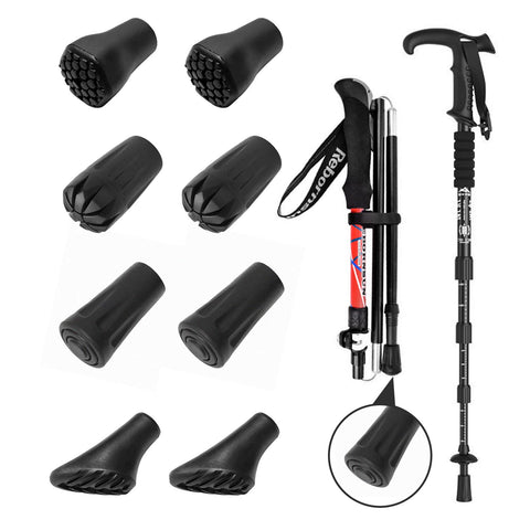 Walking Stick Rubber Ends Set, Shock Absorption Walking Stick Ends, Non-Slip Stable Replacement Cane Tip, Black Stick Rubber Ferrules for Adult Seniors Hiking (8)
