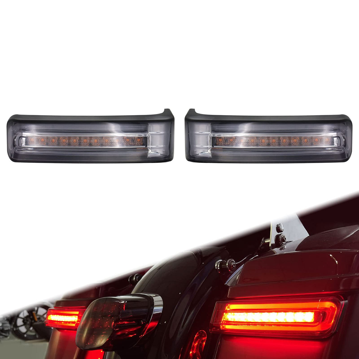 HCmotorku Motorcycle LED Saddlebag Light Tail Running Brake Turn Signal Lamp Fit for Harley Touring Street Electra Glide Road Glide King Ultra Limited CVO 2014-2023 (Black Housing Smoke Lens)