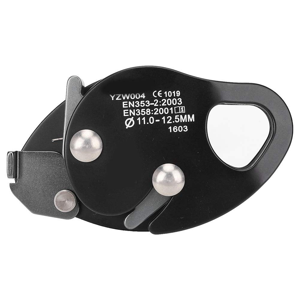 Luocute Rope Grab Stop Descender, Aluminum Steel Climbing Gear for 11-12.5mm Rope, with Fall Protection for Mountaineering, Rock Climbing, Aerial Work (Black)