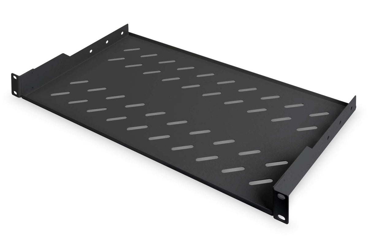 DIGITUS fixed shelf - 19-inch - 1U - front mounting - load capacity 15 kg - for network cabinets & server cabinets - from 450 mm cabinet depth - black