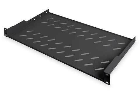 DIGITUS fixed shelf - 19-inch - 1U - front mounting - load capacity 15 kg - for network cabinets & server cabinets - from 450 mm cabinet depth - black
