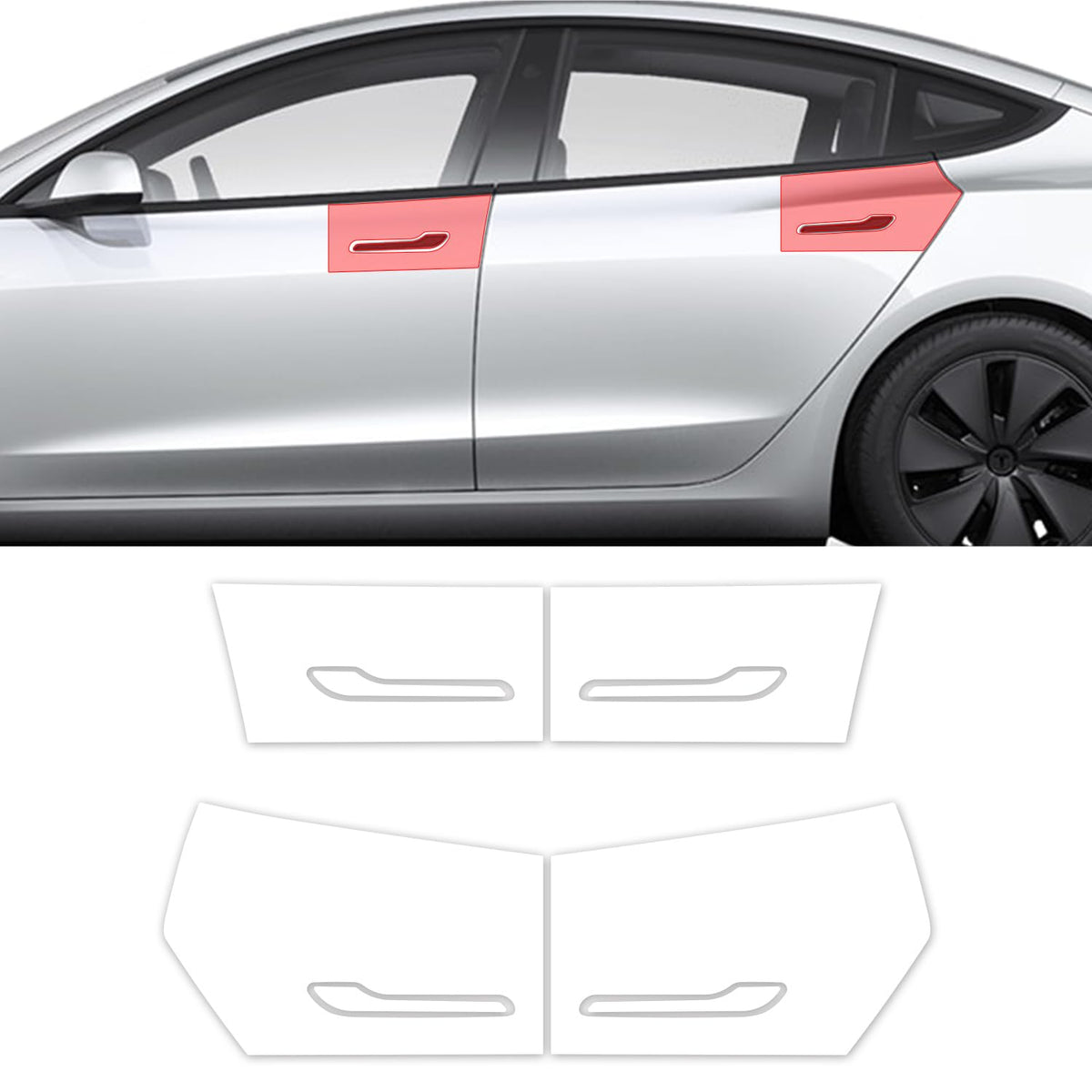 (1Set - 4 pcs) skoko Tesla Model 3 Highland 2024 Door Handle & Door Handle Around & Door Closing Part Scratch Guard Film, PPF, Sticker, Wrap