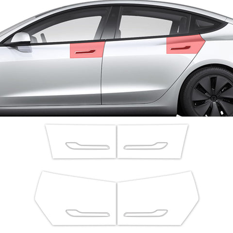 (1Set - 4 pcs) skoko Tesla Model 3 Highland 2024 Door Handle & Door Handle Around & Door Closing Part Scratch Guard Film, PPF, Sticker, Wrap