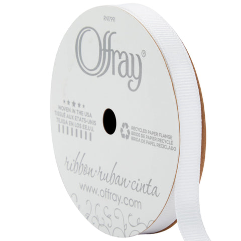 Offray 3/8" Wide Grosgrain Craft and Decorative Ribbon, 21-Foot Spool, White