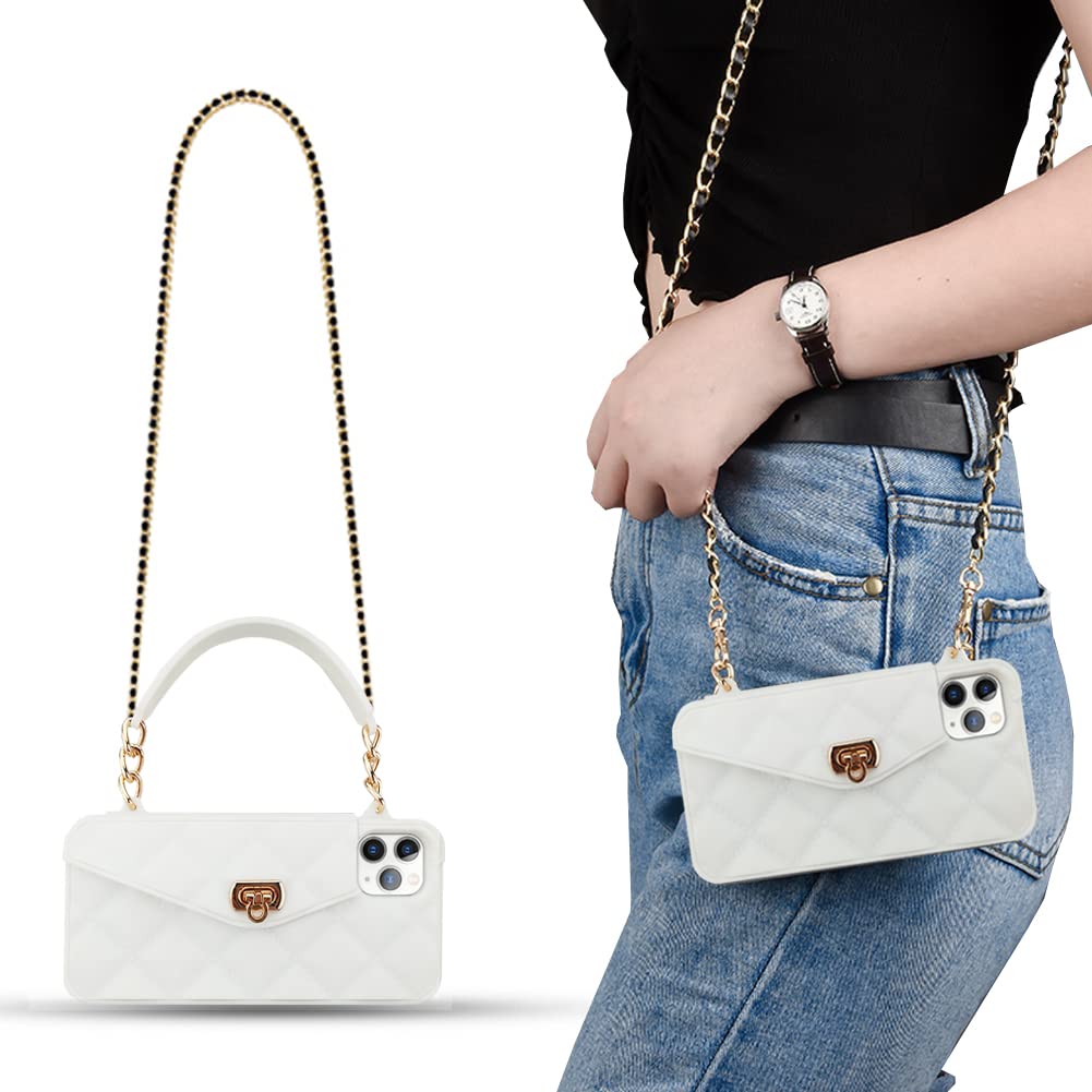 Yatchen for iPhone 14 Pro Max Wallet Case ,Crossbody Phone Case with Lanyard Strap Cute Purse Case Flip Credit Card Holder Soft Silicone Girls Lady Handbag Case for iPhone 14 Pro Max White