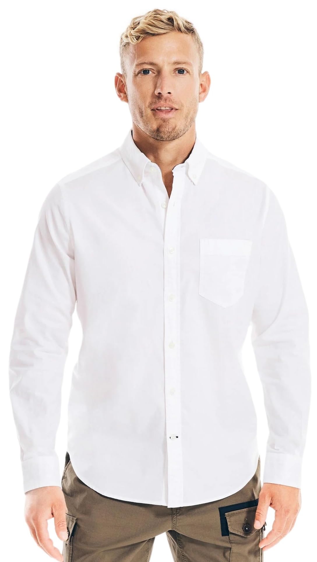 NAUTICA Men's Classic Fit Oxford Long Sleeve Button Down Shirt, White, XXL